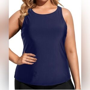Women Tankini Swim Top Navy Blue Racerback‎ Halter Neck Swimsuit Plus Size 20W